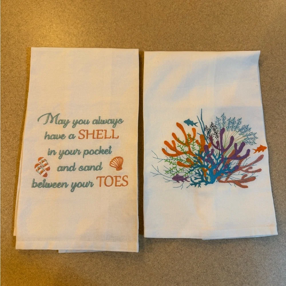 Coral Reef Design kitchenTowels - White